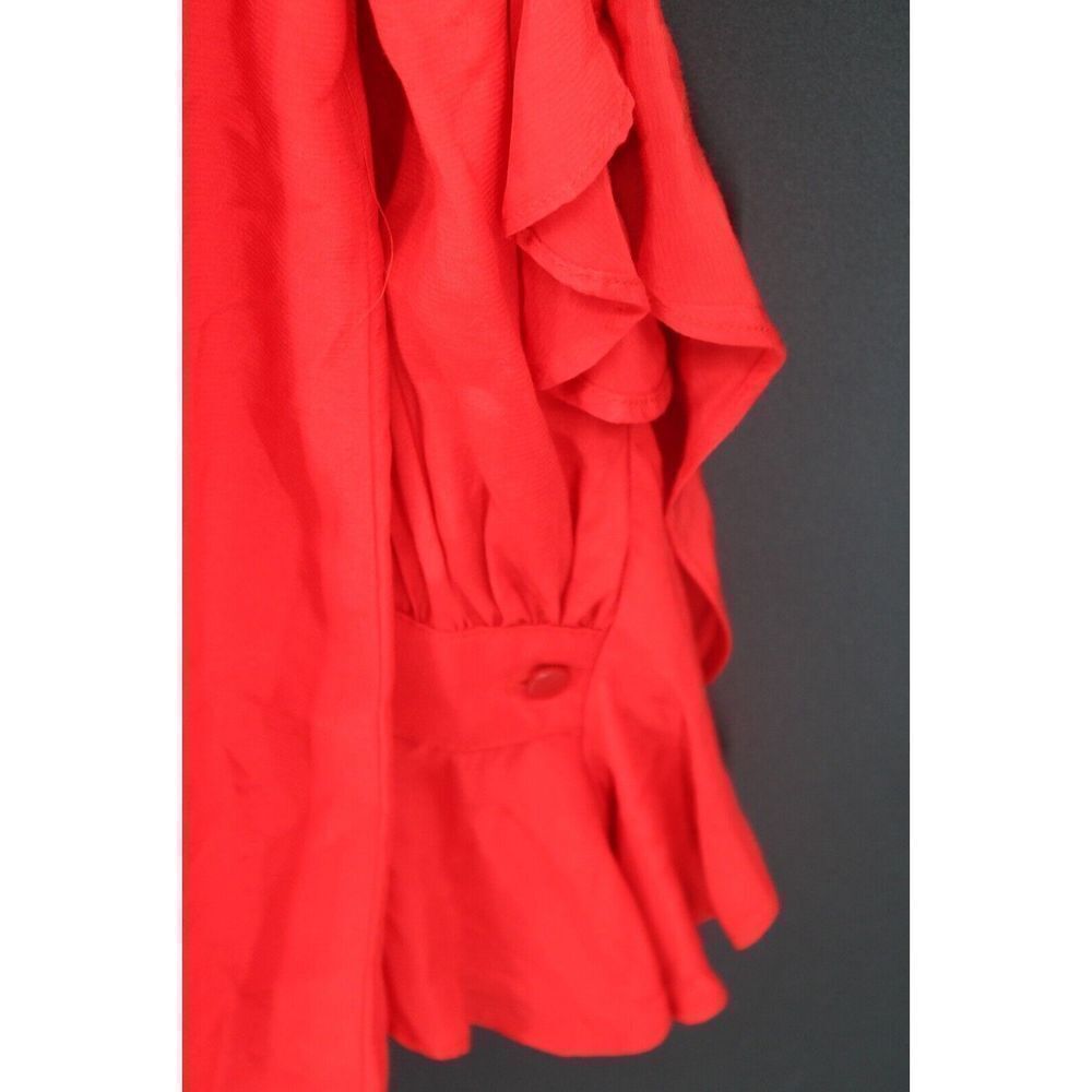 BLAQUE LABEL RED RUFFLE COLAR CUFFS SIZE XS LS BLOUSE - Picture 6 of 8